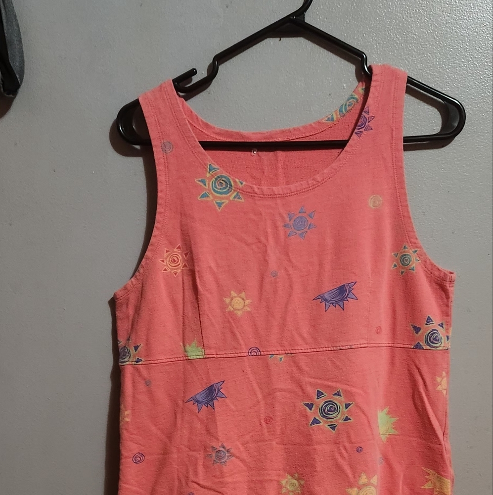 Coral Sun Print Sleeveless Dress